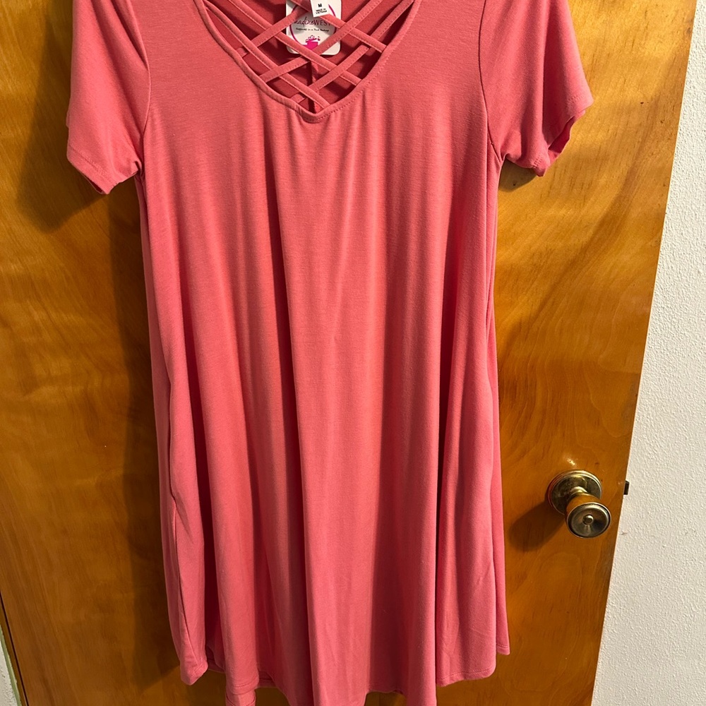 Pink Crisscross Neckline Dress